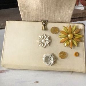 Vintage repurposed silk pastel yellow clutch in great condition